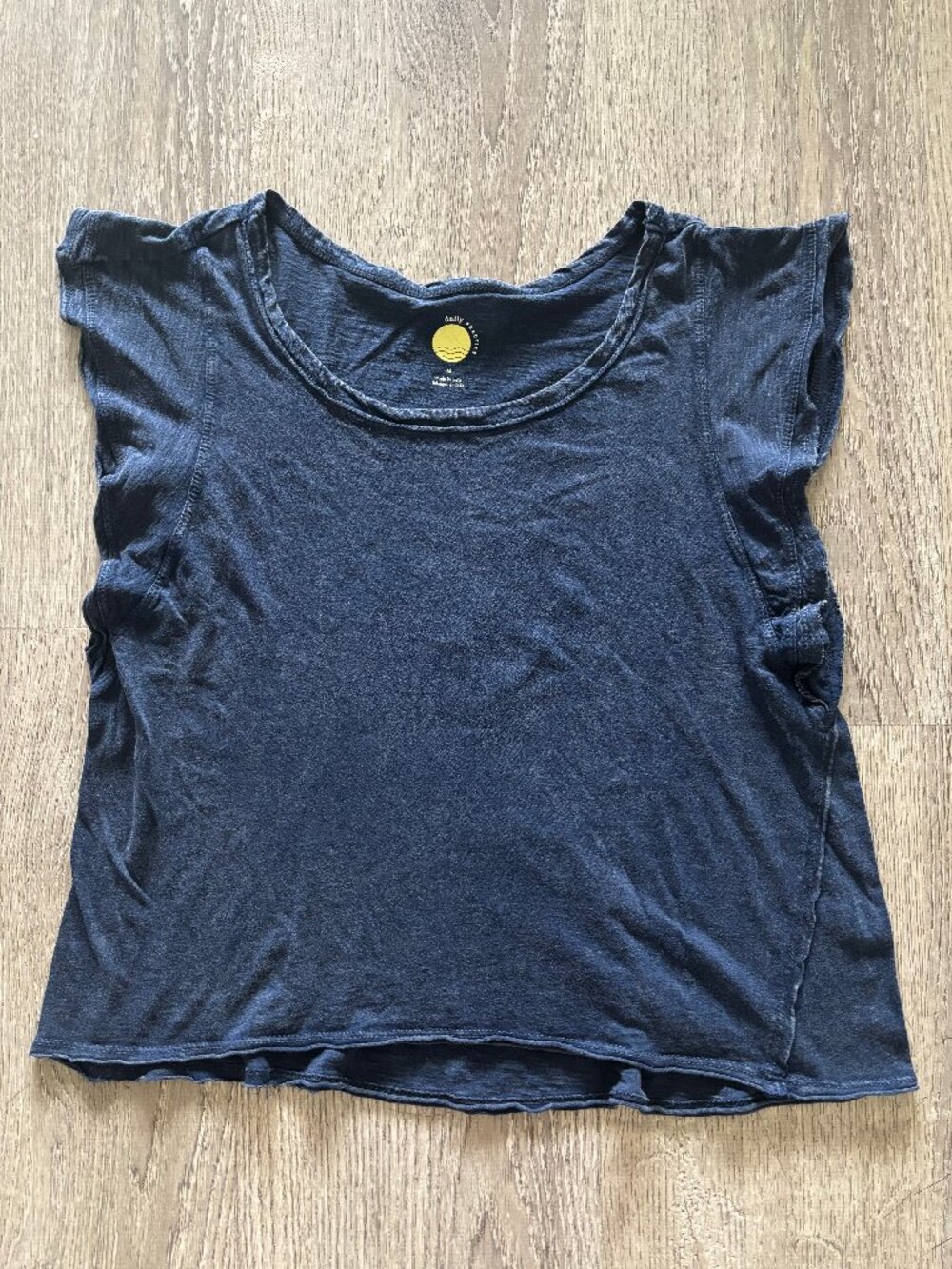 Anthropology Navy ruffle sleeve top